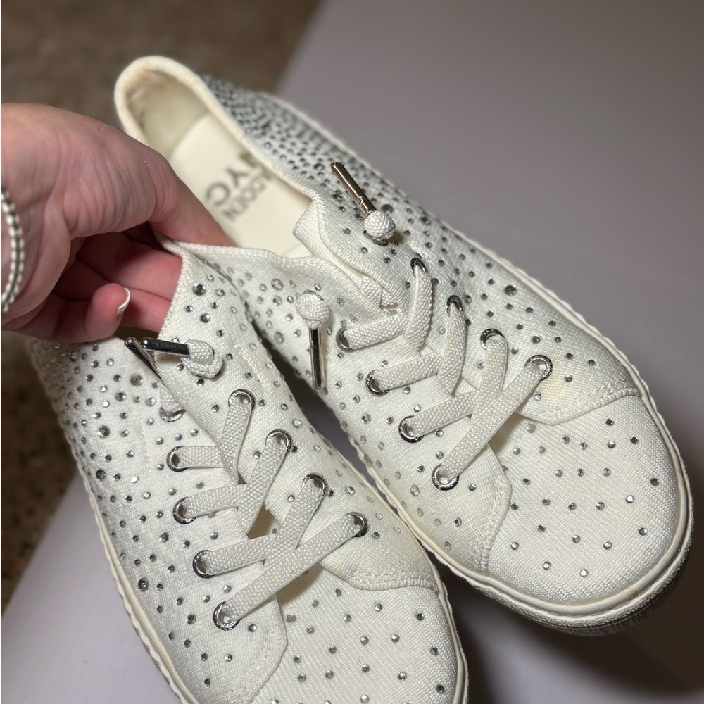 Women's Studded White Canvas Sneakers